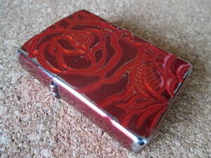 ZIPPO 『Roses ローズ バラ 薔薇 深彫り』2011年3月製造 ローズレッド カット パープル 剣弁高芯 赤花 オイルライター ジッポー 廃版激レア