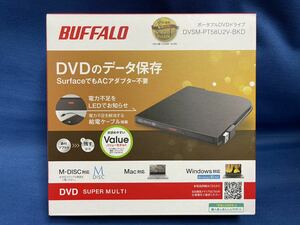 BUFFALO Surface対応 書き込みソフト添付 ケーブル収納 ウルトラスリムタイプ ポータブルDVD ブラック DVSM-PT58U2V-BKD