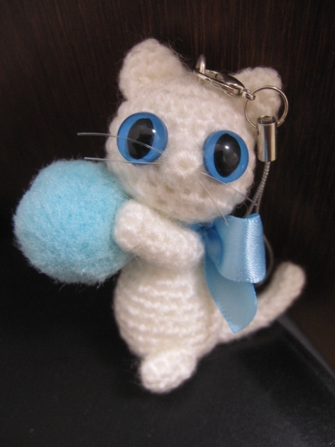 Unused ■ Handmade white cat crochet strap ■ Cat, toy, game, stuffed toy, Amigurumi