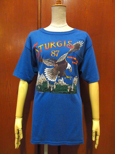 ビンテージ80’s●STURGIS BLACK HILLS MOTORCYCLE RALLY 1987プリントポケットTシャツ青size L●210622s2-m-tsh-otスタージス