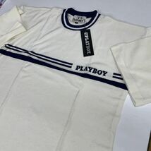 【新品　訳あり】Mサイズ 白メンズ×紺色　プレイボーイ パジャマ PLAYBOY スリーパー　部屋着 ルームウェア パイル　5分袖　半袖_画像2