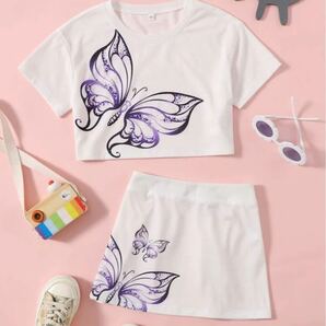 女の子洋服 スカート Tシャツ セットアップ バタフライ 100cm