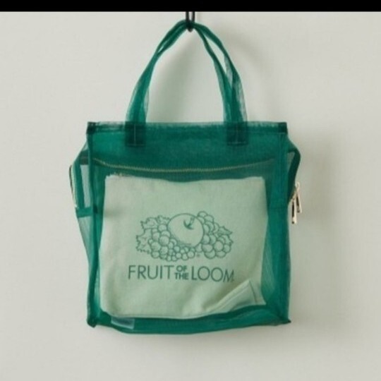 FRUIT OF THE LOOM シースルーバッグ S ポーチ付き グリーン メッシュバッグ フルーツオブザルーム