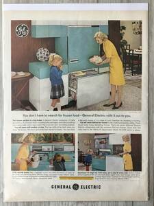 1960 period LIFE magazine scraps advertisement antique poster * refrigerator GENERAL ELECTRIC