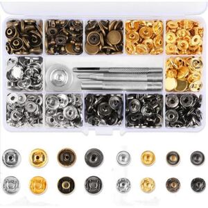 レザークラフト 工具 4種類 & ホック 4色 詰め合わせ ケース付 カシメセット 12mm ホック打ち工具 パーツ