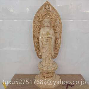 高43cm 総檜材　木彫仏教　精密彫刻　仏教工芸品　極上品　切金　仏師で仕上げ品 薬師如来 立像