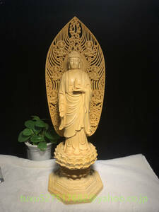 大型高43cm 仏教美術 木彫 仏像 総檜材 薬師如来 立像