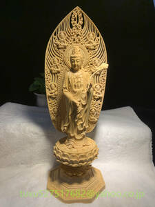 大型高43cm 仏教美術 木彫 仏像 総檜材 勢至菩薩 立像