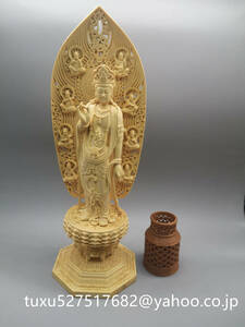最高級 日光菩薩 立像 大型 高43cm 総檜材　仏教工芸品　木彫仏教　精密彫刻　極上品　仏師で仕上げ品 
