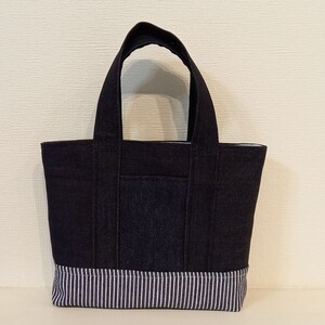 【ハンドメイド】 トートバッグ デニム柄 マリン柄 お買い物バッグ エコバッグ
