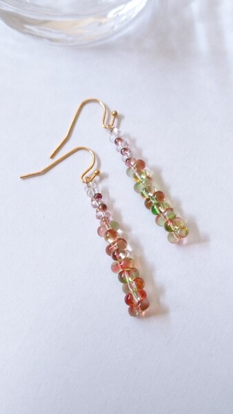 ファルファーレのスティックピアス ハンドメイド チェコビーズ ミシシッピグリーン