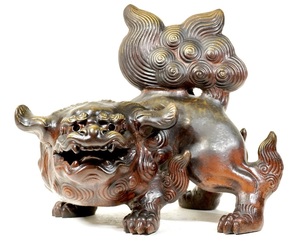 時代物　古備前　備前焼 獅子像　在銘品　縁起物　直径32cm　年代物にしかない味わい、深い艶があります。　エステートセール KNA