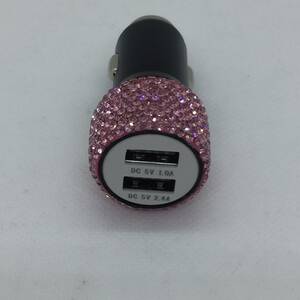♥♥キラキラシガーソケット式USB充電器　車載充電器　ピンク♥♥