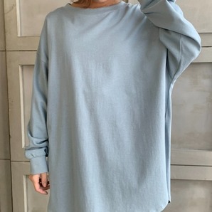 moment+ モーメントプラス 綿100% USAコットン ルーズシルエットロンT ブルー 定価2970円