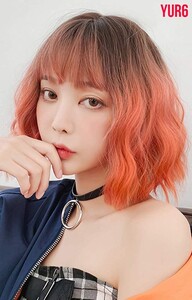 ウィッグ ボブ フルウィッグ ショート かつら wig カール ファッション カラー グラデーション エクステ 小顔 サンゴオレンジ