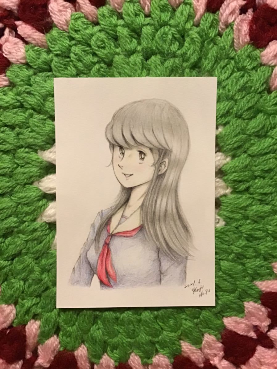 Handwritten illustration girl ★Girl in sailor suit NO.93 ★Pencil Colored pencil Ballpoint pen ★Drawing paper ★Size 16.5 x 11.5cm ★New, comics, anime goods, hand drawn illustration