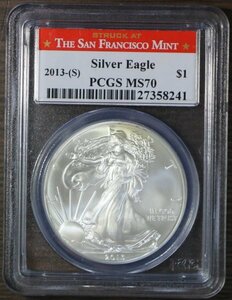 2013-S アメリカ イーグル銀貨 PCGS MS70 FS サンフランシスコラベル