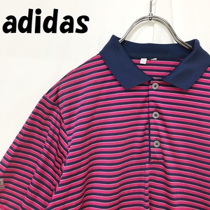 【人気】adidas/アディダス ボーダー 半袖 ポロシャツ アームワンポイントロゴ ピンク系/S2163