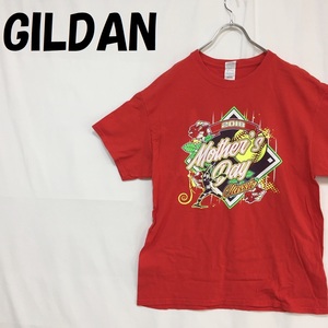 【人気】GILDAN/ギルダン プリントTシャツ クルーネック バックプリント 母の日 コットン100％ レッド サイズL/S1998