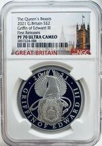 2021年 イギリス クイーンズビースト エドワード3世のグリフィン 1oz 2ポンド銀貨 NGC PF70ウルトラカメオ First Releases!_画像1