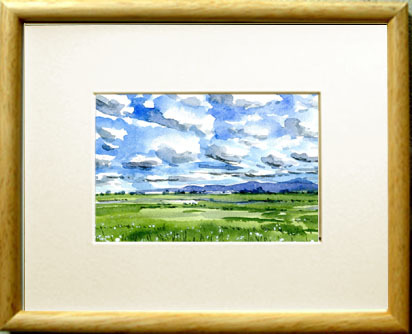 Nr. 7670 Grasland und Cumuluswolken bei klarem Wetter / Chihiro Tanaka (Vier Jahreszeiten-Aquarell) / Wird mit einem Geschenk geliefert, Malerei, Aquarell, Natur, Landschaftsmalerei