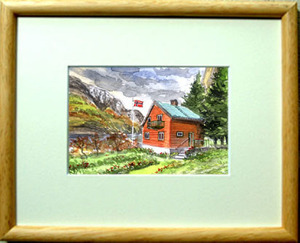 Art hand Auction №5968 Дом с видом на фьорд Норвегия / Тихиро Танака (Акварель «Времена года») / В подарок, Рисование, акварель, Природа, Пейзаж
