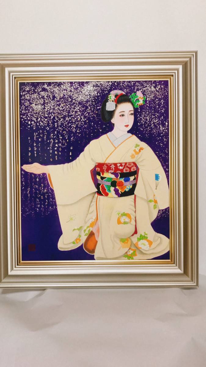 【真迹】黄白和服山田舞子春典日本画第8号连续3年入选上野之森美术馆展京都艺术大学毕业20, 绘画, 日本画, 人, 菩萨