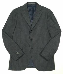 美品「CANTARELLI」ストライプ柄 ピュアヴァージンウール ノッチドラペル 3Bジャケット Dark-Gray SIZE:50 イタリア製