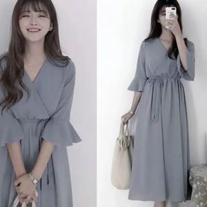 ロングワンピース シフォンワンピース ワンピース 韓国 オルチャン デート デート服 夏 夏服 ミモレ丈 ロング丈 レディース