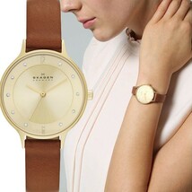 SKAGEN スカーゲン アニタ シャンパンゴールド SKW2147 Anita Brown Leather レディース ブラウンレザー 腕時計_画像1