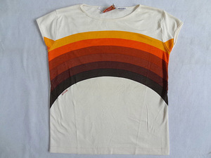 ビンテージ 希少 珍品 ECLIPSE LA 70S 80S レディース 変形 スリーブ レインボー プリント Tシャツ タンクトップ ノースリーブ 茶 生成り