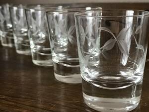 昭和レトロ　冷酒グラス　カットグラス　ショットグラス　Shot glass　三つ葉　６個セット　