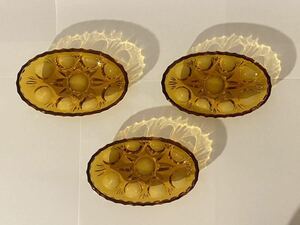 昭和レトロ アデリア アンバー オーバル ガラス小皿 3枚セット