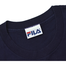 90s usa vintage【FILA】ビッグロゴ プリント Tシャツ 100%COTTON ネイビー 状態良 アメリカ製 size.M ヴィンテージ スポーツウェア_画像2