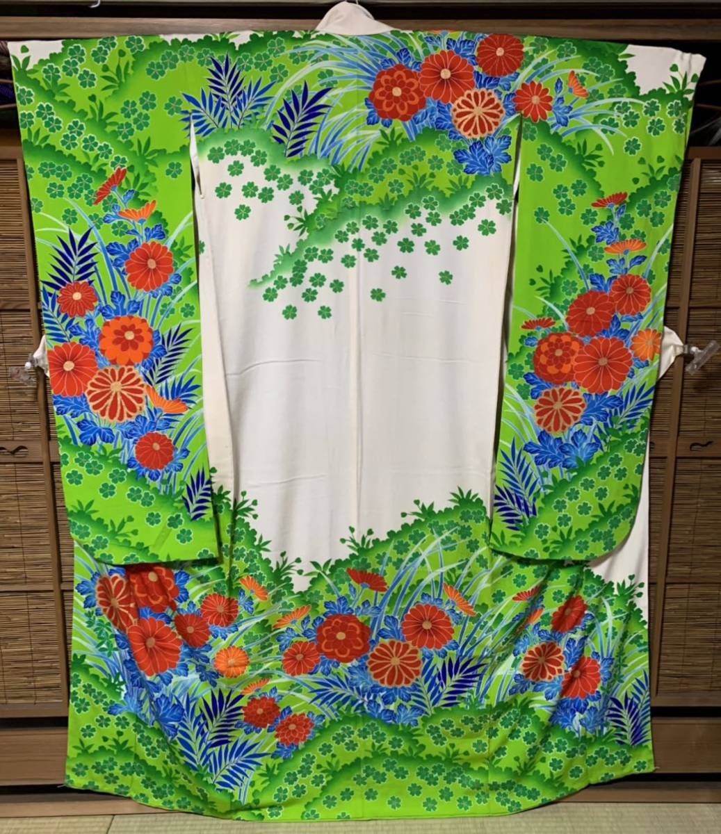 新入荷 牡丹 菊 訪問着 訪問着6点セット 正絹縮緬生地 花園 正絹 藤色