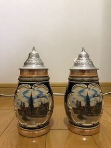 未使用 ビアマグ ビールジョッキ 陶器 蓋付き ドイツ製 蓋付 ドイツ アンティーク 400ml