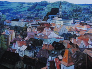 西嶋俊親、【石厦聚落(CESKY KRUMLOV)】、希少な額装用画集より、状態良好、新品額 額装付、送料無料