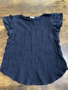 送料無料☆GU ジーユー　女の子用　夏用トップス　半袖Tシャツ　140cm ワッフル 生地　ネイビー　キッズ　子供服