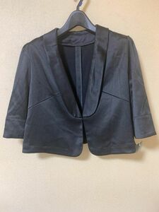 サテン　ショートジャケット　ＬＬ　ブラック 【KAE-1211】