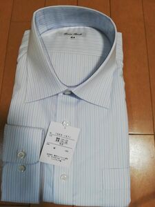メンズ　長袖　ワイシャツ　4LB　ストライプ柄　ホワイト×グレー×水色 【MAA-1594】