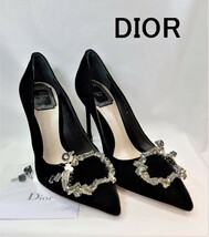 【新品】クリスチャンディオール　DIOR TRESOR ベロア　ラインストーン装飾　パンプス　36　黒　KDP255VELS900_画像1