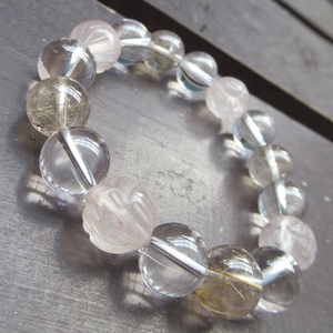 * lotus * rose quartz x rutile quartz x crystal bracele natural stone Power Stone 