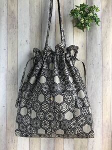 ハンドメイド*巾着トートバッグ 和柄グレー