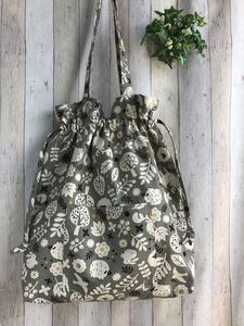 ハンドメイド*巾着トートバッグ 動物グレー