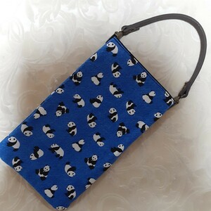 スマホポーチ小物入れミニパンダ青ハンドメイド