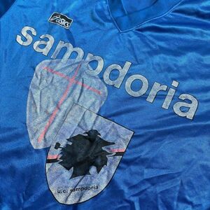 【希少】　80-90s イタリア　セリアA sampdoria サンプドリア　トレーニングシャツ　メンズ　Lサイズ　アシックス　ブルー　日本製