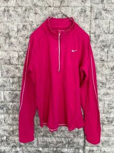 【良品】　NIKE　ナイキ　ハーフジップ　長袖トレーニングウェア　レディース　Mサイズ　ピンク　dri-fit　ジム　フィットネス　ランニング