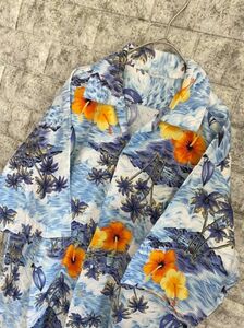 【美品】　hawaiian shirt アロハシャツ　ハワイアンシャツ　サイズ不明　メンズ　L相当　ハイビスカス　花柄　南国　ハワイ