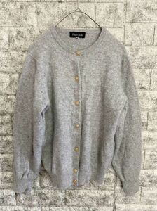  high class fine quality cashmere 100% long sleeve knitted cardigan gray lady's S size gold button left sleeve repair equipped 