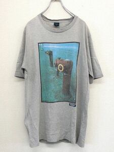 TOMMY　トミーヒルフィガー　半袖プリントTシャツ　メンズ　XLサイズ　グレー　ニューヨーク　レトロ　古着